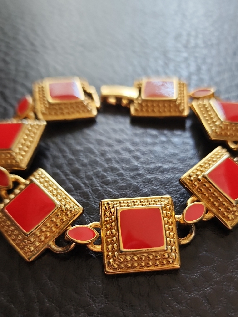 VTG Danecraft Gold-Tone Bracelet with Red Enamel Squares